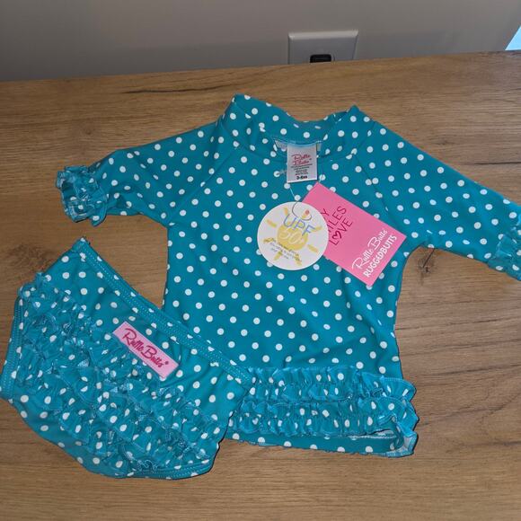 Rufflebutts Aqua Dot Rash Guard Swim Suit Infant 3-6 months - Picture 1 of 2
